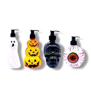 4pc Halloween Hand Soap Set Ghost Pumpkin Skull Eyeball Scented Bottles